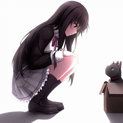 超有爱的女生和猫咪动漫情侣头像