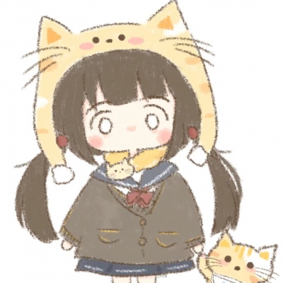 小女孩子牵小猫可爱手绘卡通情侣头像