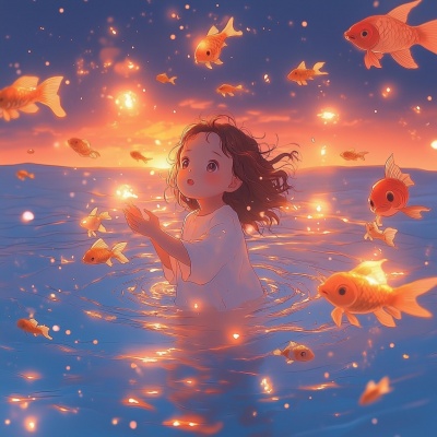 唯美锦鲤好运卡通女生头像精选