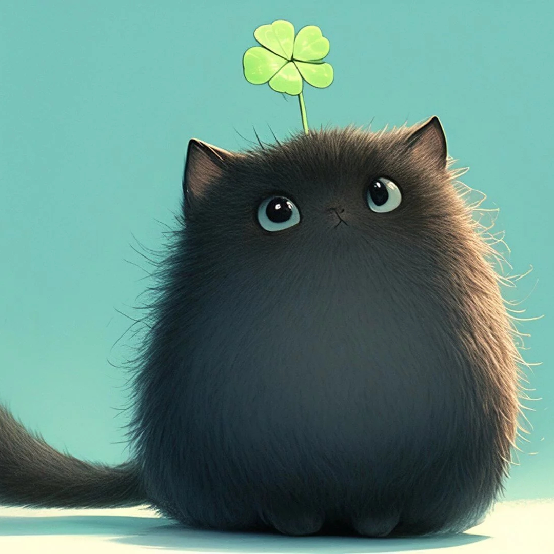 超萌的大眼睛黑猫四叶草头像来啦